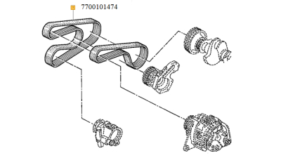 Curea Transmisie 6pk1400 Dacia Solenza 1.9D; ALFA ROMEO CHEVROLET AVEO DACIA FIAT 500L BRAVO HYUNDAI ACCENT GETZ i30 KIA OPEL ASTRA MERIVA RENAULT CLIO KANGOO THALIA SAAB SUZUKI SX4 TOYOTA COROLLA, 7700101474,  piesa originala OE