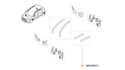 Set paravanturi usa Spate 2 buc Dacia Logan 2004-2012 Berlina/Sedan; Deflector Aer, 6001998274,  piesa originala OE