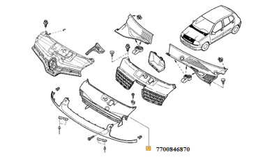 Deflector Grila Radiator Calandru superior interior Renault Clio II 09.1998-06.2001, ornament, 7700846870,  piesa originala OE