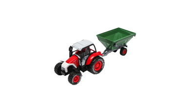 Jucarie tractor rosu cu remorca FARMWORLD verde