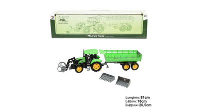 Jucarie tractor cu incarcator frontal si remorca