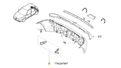Set suporti Fixare Bara Spate Renault Clio II 1998-2012 Hatchback/Sedan 3/5 usi; 7701207057, suport lateral; 2 buc, 7701207057,  piesa originala OE