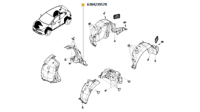 Carenaj Element Protectie Pasaj Roata fata partea din spatele rotii Renault Clio 4 2012-06.2013, partea dreapta, 638423957R,  piesa originala OE
