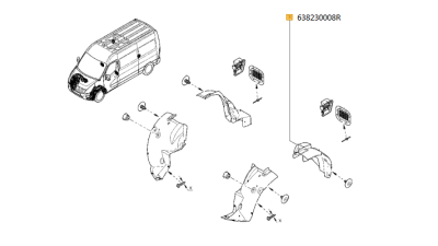 Carenaj roata Opel Movano 01.2010-, Renault Master 01.2010-10.2014, Nissan NV400 11.2010-; punte Fata, Partea Din Spatele rotii, Stanga, 638230008R,  piesa originala OE