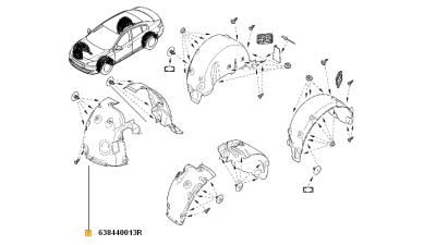 Element Protectie Pasaj, Carenaj roata Renault Fluence (L30) 01.2010-, punte Fata, Partea Din Fata rotii; partea Dreapta. 638440013R,  piesa originala OE