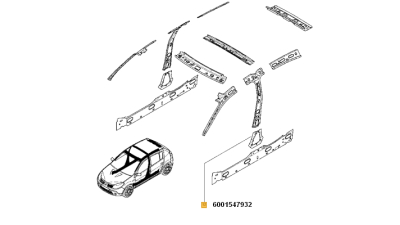 Element Inferior Dublura stalp Mijloc Stanga Dacia Logan 2004-2012 Sandero 2008-2012 Renault, 6001547932,  piesa originala OE