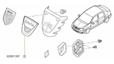 Emblema Fata Dacia Logan 06.2008-06.2011; Logan MCV 11.2008-06.2011; Sandero 2008-2008-06.2011 logo, 8200811907,  piesa originala OE