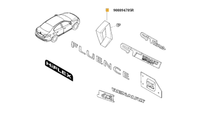 Emblema Spate RENAULT pentru Dacia Duster 06.2011-2018; Logan Sedan 06.2011-01.2013; Sandero 06.2011-05.2013; Renault Fluence 2010-2013, Twingo II 12.2011-2014, 908894785R,  piesa originala OE