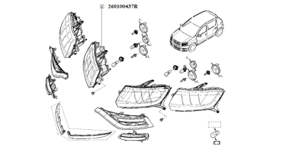 Far Dreapta Dacia Logan 2 06.2018-01.2019, Logan II 06.2018-01.2019; Sandero II 06.2018-01.2019, 260100437R,  piesa originala OE