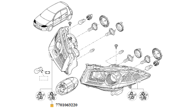 Far Dreapta RENAULT MEGANE II 01.2006-10.2008 electric, tip bec H1+H7, cu reflector argintiu, 260103726R,  piesa originala OE