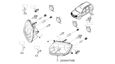 Far Stanga DACIA DUSTER 09.2013-01.2015 tip bec H1+H7, reglare cu cablu, cu lumini de zi, 260606709R,  piesa originala OE