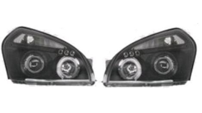 Set faruri tuning Hyundai Tucson (JM) 06.2004-10.2009 BestAutoVest partea Dreapta/ Stanga tip bec H1+H1, cu lumina pozitie fibra , angel eyes, negru