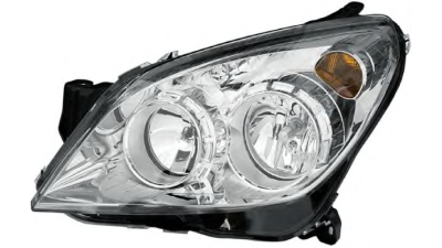 Far Opel Astra H 10.2003-12.2012 HELLA fata dreapta H1+H7 cu motoras, culoare rama argintiu