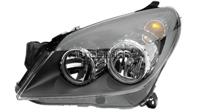 Far Opel ASTRA H 10.2003-12.2012 TYC 20-0390-05-2, partea Stanga, tip bec H1+H7 cu motoras, negru, reglare electrica