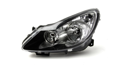 Far Opel Corsa D 07.2006-01.2011 DEPO fata stanga , tip bec H1+H7, reglare electrica, culoare rama negru 