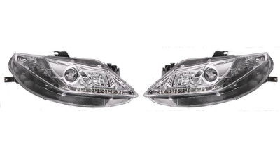 Set faruri tuning Seat Ibiza (6J) 04.2008-04.2012 BestAutoVest partea Dreapta/ Stanga H1+H1 manual/electric, cu lumina pozitie LED, transparent silver