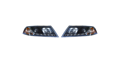 Faruri tuning Skoda Octavia 2 2004-2008 , negru-transparent, tip bec H1+H7, fara motoras, cu LED