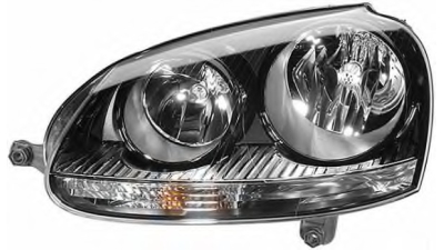 Far VW Golf 5 (Hatchback / Combi) 10.2003-05.2009 Jetta 05.2004-09.2010 HELLA partea Dreapta cu bec H7+H7 fumuriu cu reflector negru pentru modele GTI GTD