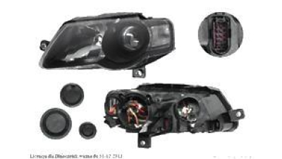 Far VW Passat Sedan+Combi (B6) 01.2005-07.2010 DEPO partea Stanga, culoare rama negru, tip bec H7+H7