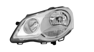 Far VW Polo Hatchback 04.2005-08.2009 TYC partea Stanga , tip bec H1+H7 , culoare rama argintiu