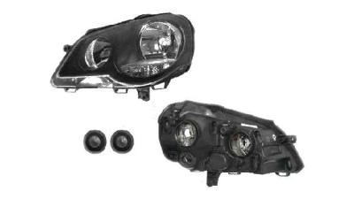 Far VW Polo GTI Hatchback 04.2005-08.2009 TYC partea Dreapta, tip bec H1+H7, culoare rama negru