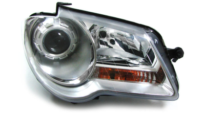 Far VW Touran (1T2) 01.2007-07.2010 DEPO partea Dreapta, tip bec H7+H7, electric, cu motoras, rama silver  441-11B6R-LD-EM