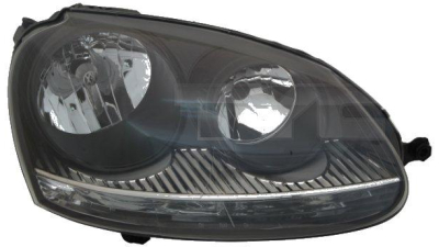 Far VW Golf 5 (Hatchback / Combi) 10.2003-05.2009 Jetta 05.2004-09.2010 partea Stanga tip bec H7+H7 fumuriu pt modele GTI/GTD, marca TYC