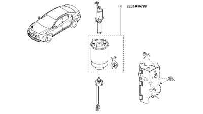 Filtru Combustibil motorina RENAULT FLUENCE 2010-, GRAND SCENIC III, Megane III 2008-2016, SCENIC III motorizare 1.5 dci/ 1.9 dCi/ 2.0 dCi; SUZUKI GRAND VITARA II motor 1.9 DDiS, 164009384R,  piesa originala OE