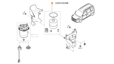 Filtru Combustibil motorina DACIA DOKKER 2012- DUSTER 2010-, LODGY 2012-, LOGAN II 2012-, MCV II, SANDERO II 2012- NISSAN MICRA V, NOTE, NV200 E12, Renault Clio 4, Kangoo 2010- motorizare 1.5Dci/2.0Dci/3.0Dci MERCEDES CITAN (415);, 164033646R,  piesa orig