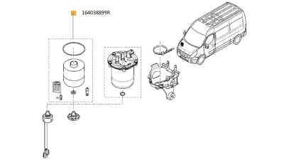 Filtru Combustibil motorina FIAT TALENTO; NISSAN NP300 NAVARA, NV300, NV400; OPEL MOVANO B, VIVARO B, Renault Master 2010-; Trafic 2014-; MERCEDES VITO (W447), Clasa X (470) motor 1.6Dci/2.3Dci, 164038899R,  piesa originala OE