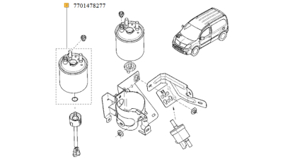 Filtru Combustibil motorina RENAULT KANGOO 2008-09.2009 motor 1.5dci, LAGUNA III 2007-05.2009 motor 1.5D/2.0D/3.0dci, TWINGO II 03.2007-12.2015 motor 1.5 dci, 7701478277,  piesa originala OE