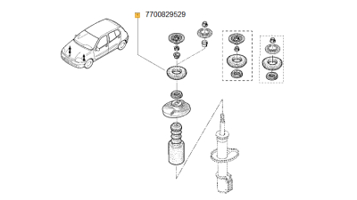 Flansa Amortizor punte fata RENAULT CLIO II 1998-, Kangoo 1998-; Thalia, Twingo; NISSAN KUBISTAR, tampon telescop partea stanga/ dreapta, 7700829529,  piesa originala OE
