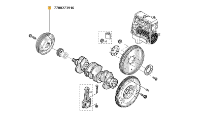 Fulie curea Arbore Cotit DACIA LOGAN 2004-2012, SANDERO 2008-2012; RENAULT CLIO III, motorizare 1.4/1.4LPG/1.6 MPI (modele cu AC, cu servo), 7700273916,  piesa originala OE