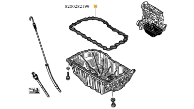 Garnitura Baie Ulei Dacia Solenza/1304-1307 motor 1.9 Diesel; MITSUBISHI NISSAN OPEL RENAULT AVANTIME CLIO ESPACE GRAND KANGOO LAGUNA MASTER MEGANE RAPID SCENIC THALIA TRAFIC VEL SUZUKI VOLVO motor 1.8/1.9D/ 2.0, 8200282199,  piesa originala OE
