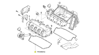 Garnitura Capac Chiulasa Supape DACIA LOGAN 2006-2018, SANDERO 2008- motorizare 1.2, 1.2 16V; RENAULT CLIO KANGOO MODUS THALIA TWINGO motor 1.2 /1.2 16V, garn capac culbutori, 7701059314,  piesa originala OE