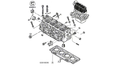 Garnitura Chiulasa Dacia 1304-1307 1.9 diesel, Solenza 1.9d; MITSUBISHI CARISMA; OPEL ARENA; RENAULT 19 I, 19 II, CLIO II, KANGOO 1.9D, 8200188390,  piesa originala OE