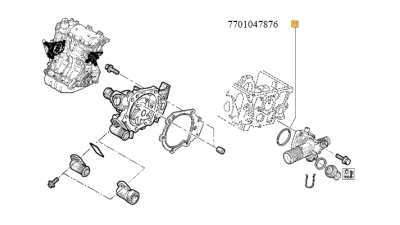 Garnitura Cutie Iesire Apa motorizare 1.0 16V/ 1.2/1.2 16V Dacia Logan 2004-2012 Sandero 2008-2012, Renault Clio 2, Clio 3, Clio 4, Kangoo 1997-; Twingo 1, Twingo 2, 7701047876,  piesa originala OE