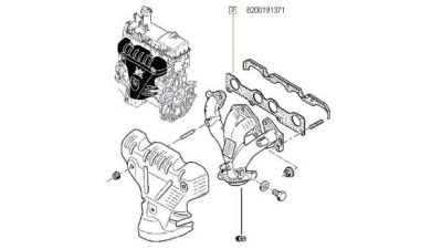 Garnitura Galerie Evacuare motorizare 1.4/1.6 MPI DACIA LOGAN 2004-2012, LOGAN EXPRESS, LOGAN MCV, SANDERO 2008-2012; RENAULT KANGOO, KANGOO EXPRESS, motor 1.4-1.6LPG, 8200191371,  piesa originala OE