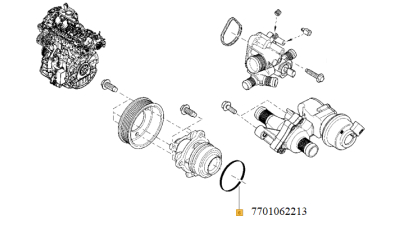 Garnitura pompa apa Rotunda Renault Trafic 2 2006-, Vel Satis, Scenic 3; Scenic 2, Megane 2, Megane 3, Master 2010-; Latitude, Laguna 3, Laguna 2, Koleos, Espace 4, Opel Vivaro, Movano, Nissan X-Trail 2007-, Primastar, motor 2.0 dci, 7701062213,  piesa or