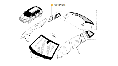 Geam Fix usa Spate Renault Koleos 2008-2015 supracolorat, 822207648R,  piesa originala OE