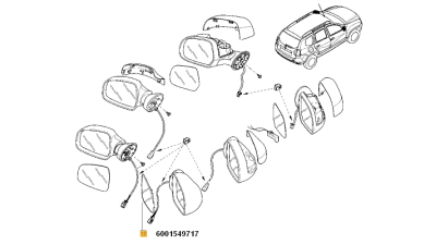 Geam oglinda Dacia Duster, 01.2012-2018, Dacia Logan 2008-2012, Logan MCV 07.2006-01.2013, Sandero, 06.2008-01.2013, partea Dreapta, 6001549717,  piesa originala OE