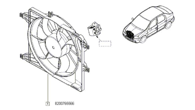 GMV radiator Electroventilator Dacia Logan 2004-2012 motorizare 1.4 53/55kw; 1.5 dCi (48/50/55/62/63/66kw) si 1.6 (62/64/70/77/82kw), 320W, 2pini, cu AC, 8200765566,  piesa originala OE