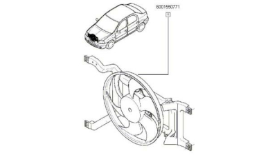 GMV radiator Electroventilator Dacia Logan 2004-2012 1.5 dCi (48/50/62kw) fara AC, Sandero 2008-2012 1.5DCI (50/55/63/66kw fara AC) 120W, 2pini, 295mm, suport plastic
, 6001550771,  piesa originala OE