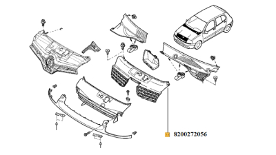 Grila Calandru masca fata Renault Clio 2 2006-2012, Thalia/Symbol 2006-10.2008, 8200272056,  piesa originala OE