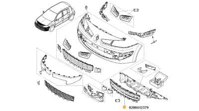 Grila Centrala bara fata Intrare Aer RENAULT MEGANE II 02.2006-12.2009, 8200412379,  piesa originala OE