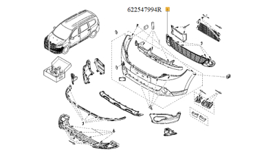 Grila Inferioara Bara Fata Dacia Lodgy 2012-2018 modele Cu Proiectoare, 622547994R,  piesa originala OE