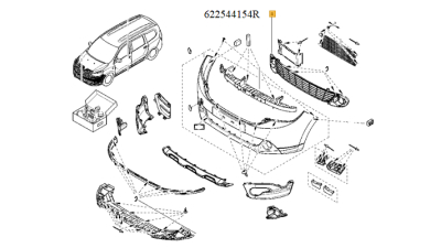 Grila Inferioara Bara Fata Dacia Lodgy 2012-2018 modele Fara Proiectoare, 622544154R,  piesa originala OE