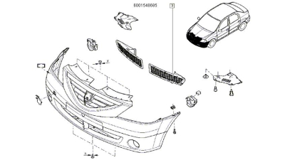 Grila Inferioara Bara fata Stanga Dacia Logan 2004-2009, 6001548685,  piesa originala OE
