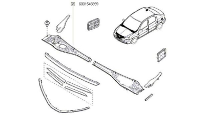 Grila Parbriz partea Dreapta Dacia Logan 2004-2012, Duster 2010-2015, Sandero 11.2008-2012, 6001546859,  piesa originala OE