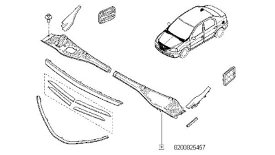 Grila Parbriz partea stanga Dacia Logan 2004-2012, Duster 2010-2015, Sandero 11.2008-2012, 8200825457,  piesa originala OE
